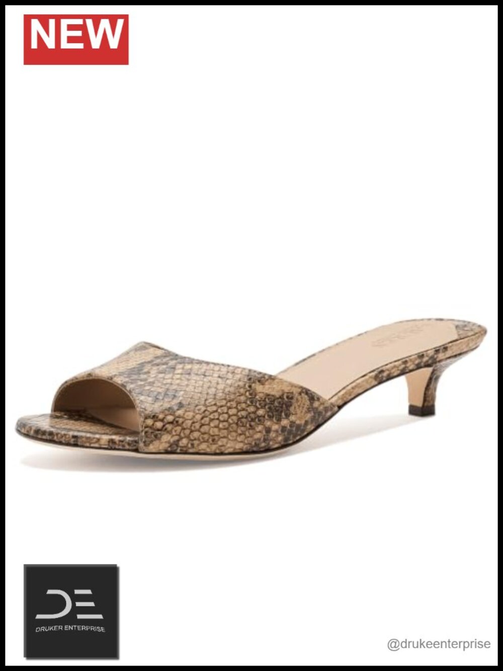 Python-embossed Leather Mule Sandals Kitten Heel Slip-on